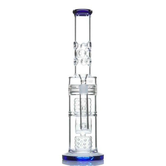 18" 5MM WATERPIPE DOUBLE PERC W/ SMALL DONUT AND GLOBE KR296-1 18" 5MM WATERPIPE DOUBLE PERC W/ SMALL DONUT AND GLOBE KR296-1