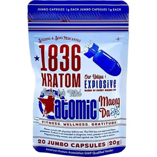 1836 KRATOM 1G CAPSULES 50CT - ATOMIC MAENG DA 1836 KRATOM 1G CAPSULES 50CT - ATOMIC MAENG DA