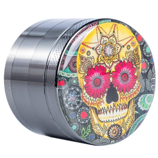 2" 4PC FLORAL SKULL METALLIC MULTI COLOR GRINDER