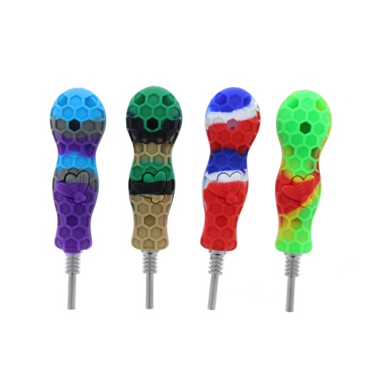 3" SILICONE NECTAR COLLECTOR W/ 10MM TITANIUM NAIL BEE DESIGN 3" SILICONE NECTAR COLLECTOR W/ 10MM TITANIUM NAIL BEE DESIGN