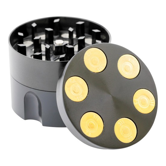 3PC MATTE BLACK/SILVER GRINDER REVOLVER DESIGN 52MM 3PC MATTE BLACK/SILVER GRINDER REVOLVER DESIGN 52MM