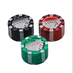 3PC METALLIC GRINDER POKER DESIGN 51MM ASSORTED COLORS