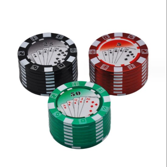 3PC METALLIC GRINDER POKER DESIGN 51MM ASSORTED COLORS 3PC METALLIC GRINDER POKER DESIGN 51MM ASSORTED COLORS