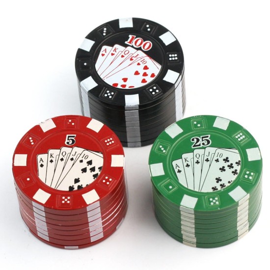 3PC POKER CHIP METALLIC GRINDER 40MM ASSORTED COLORS 3PC POKER CHIP METALLIC GRINDER 40MM ASSORTED COLORS
