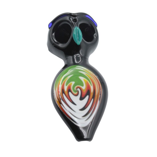 4" GLASS HAND PIPE W OWL DESIGN 4" GLASS HAND PIPE W OWL DESIGN