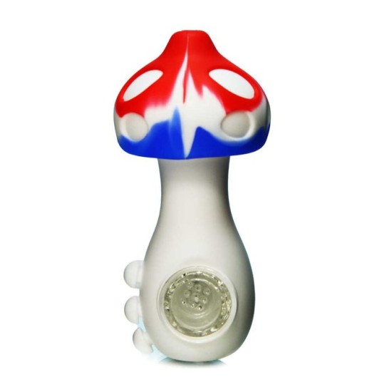 4.3" GLASS HAND PIPE W COLORED MUSHROOM 4.3" GLASS HAND PIPE W COLORED MUSHROOM