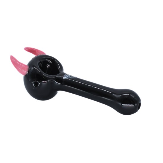 4.5" GLASS HAND PIPE WITH ZIG WAG TWO HORNS 4.5" GLASS HAND PIPE WITH ZIG WAG TWO HORNS
