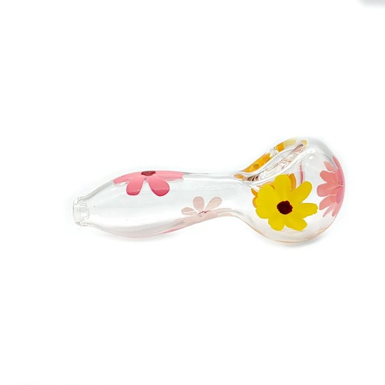 4.9" GLASS HAND PIPE FLOWER DESIGN 4.9" GLASS HAND PIPE FLOWER DESIGN