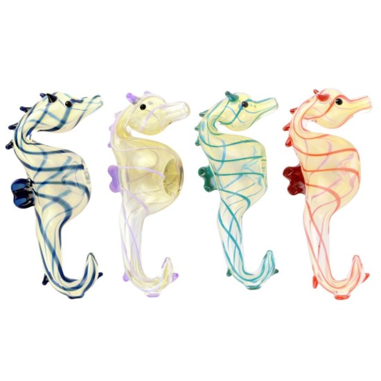 4.9" GLASS HAND PIPE W SEA HORSE 4.9" GLASS HAND PIPE W SEA HORSE