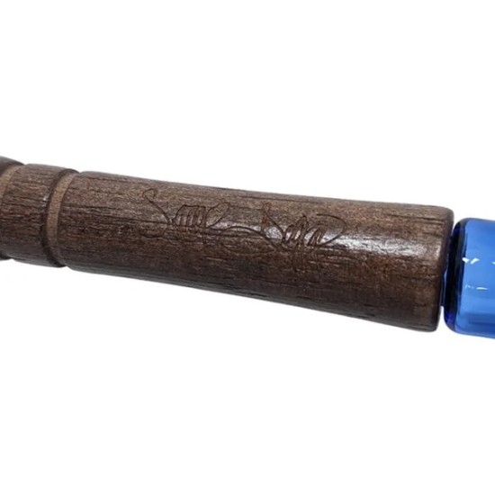 5" GLASS HAND PIPE W WOOD HANDLE