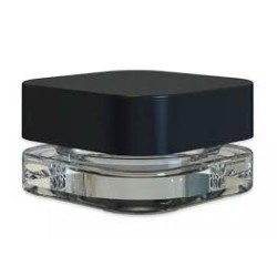5ML CUBE CLEAR GLASS JAR WITH BLACK PLASTIC CAP CHID PROOF 50/BAG