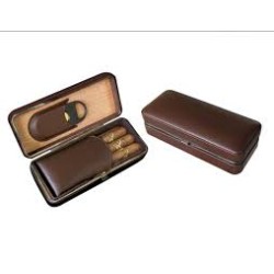 7" BROWN LEATHER CIGAR CASE & CUTTER - HOLDS 3 CIGARS 7" BROWN LEATHER CIGAR CASE & CUTTER - HOLDS 3 CIGARS