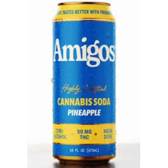 AMIGOS CANNABIS SODA 50MG THC 4PK - PINEAPPLE