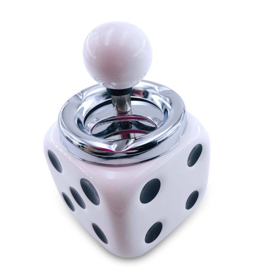Ashtray 1Ct Ceramic White Dice With Spinning Lid A205   1/1