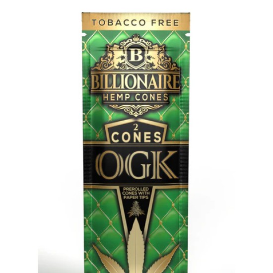 BILLIONAIRE HEMP CONES - OGK (PRE ROLLED CONES W/ PAPER TIPS) 2CT/PK 10/BX BILLIONAIRE HEMP CONES - OGK (PRE ROLLED CONES W/ PAPER TIPS) 2CT/PK 10/BX