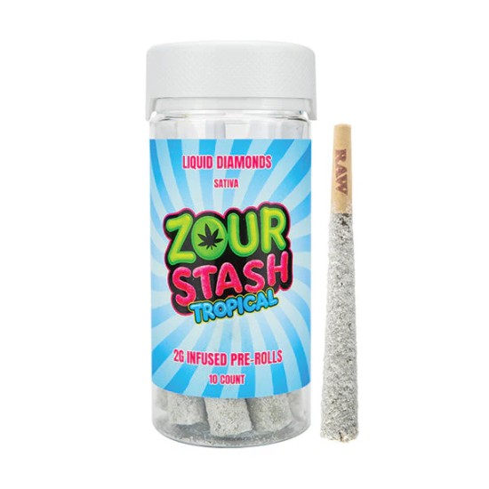 ZOUR STASH THCA LIQUID DIAMONDS INFUSED PREROLLS 2G 10CT/JAR - TROPICAL (SATIVA)